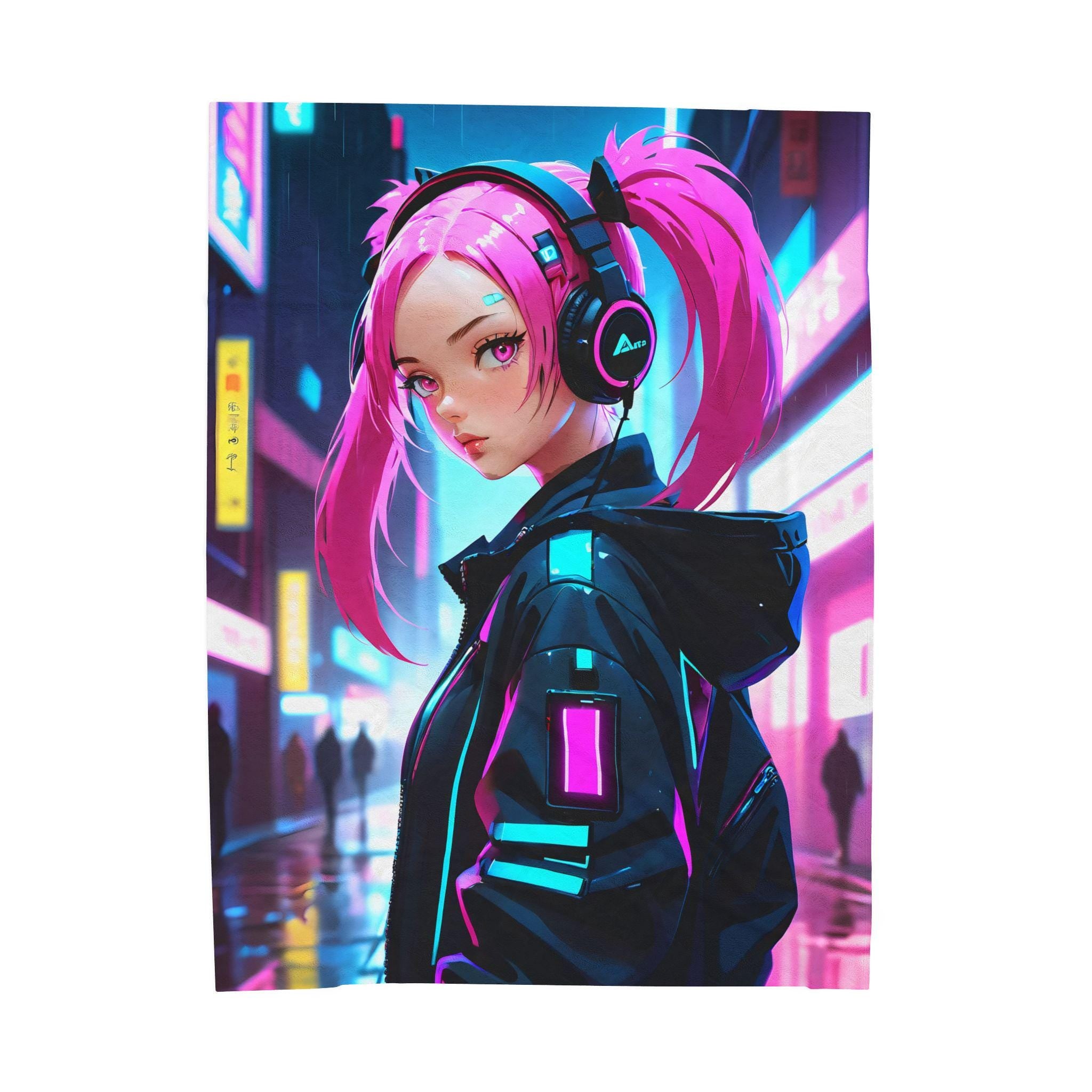 Cyberpunk Velveteen Plush Blanket - Cozy Throw for Gaming Room, Gift for Her, Futuristic Decor, Soft Blanket, Anime Aesthetic