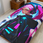 Cyberpunk Velveteen Plush Blanket - Cozy Throw for Gaming Room, Gift for Her, Futuristic Decor, Soft Blanket, Anime Aesthetic