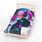 Cyberpunk Velveteen Plush Blanket - Cozy Throw for Gaming Room, Gift for Her, Futuristic Decor, Soft Blanket, Anime Aesthetic