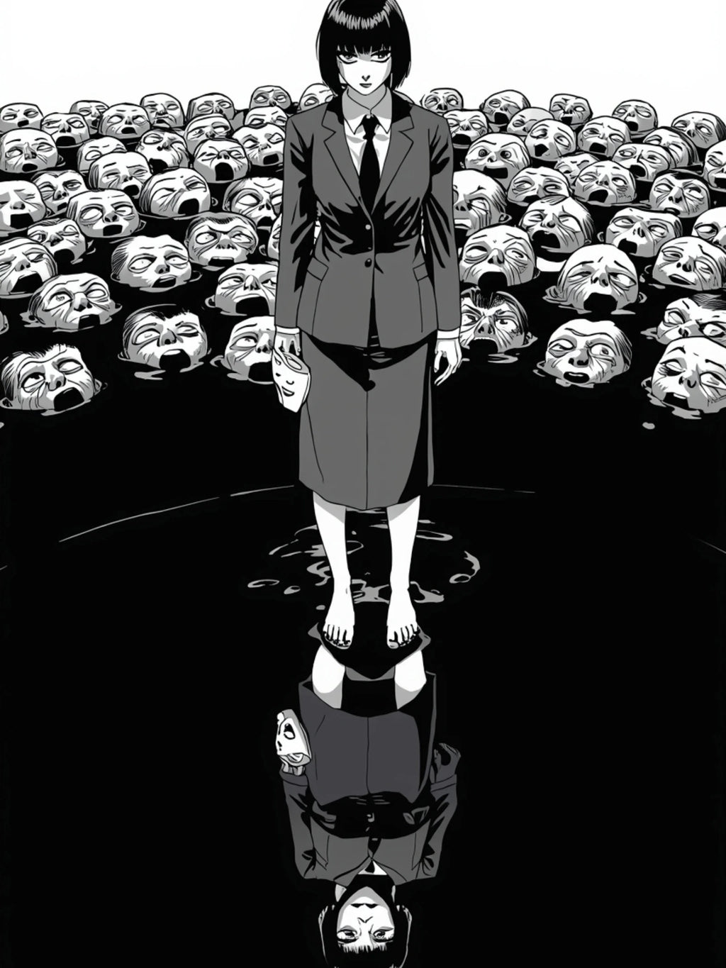 The Mirror Replacement Poster – Horror Anime Wall Art, The Hollow Echo Series, Identity Horror Artwork, Dark Reflection Anime Print, 24x36