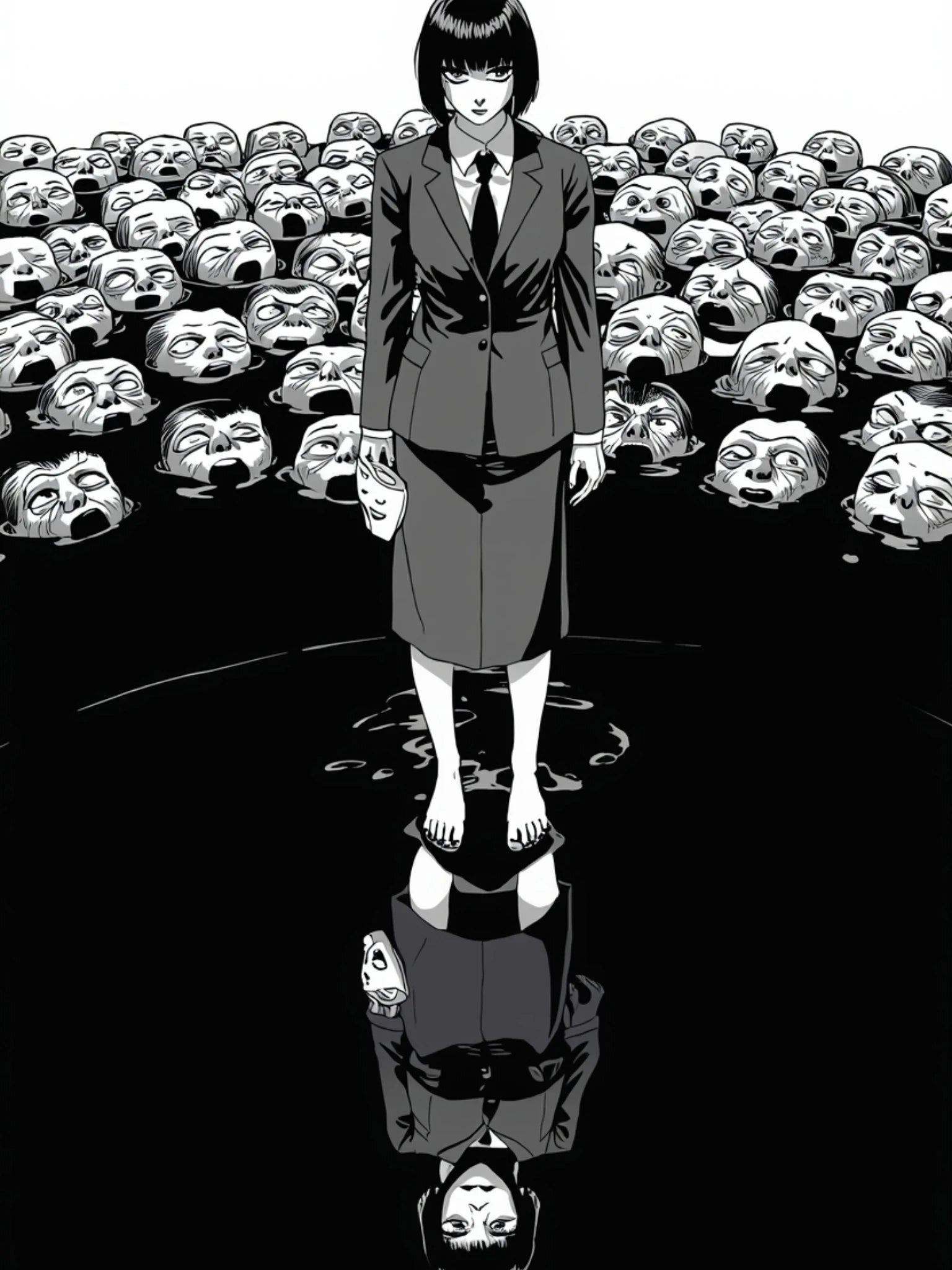 The Mirror Replacement Poster – Horror Anime Wall Art, The Hollow Echo Series, Identity Horror Artwork, Dark Reflection Anime Print, 24x36